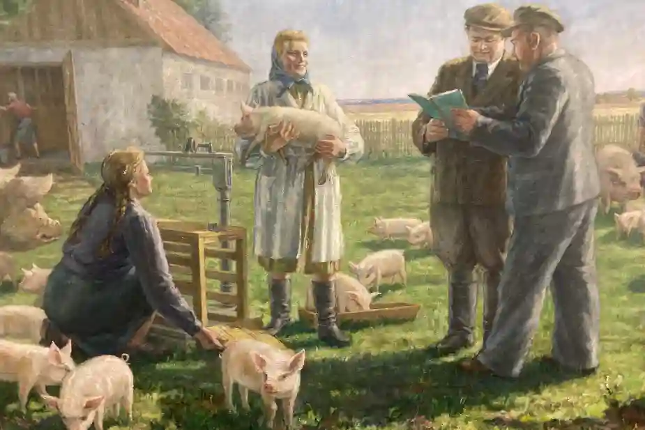 HÄR FINNS OCKSÅ PROPAGANDAMÅLNINGAR SOM DENNA, FRÅN EN IDYLLISK KOLCHOS