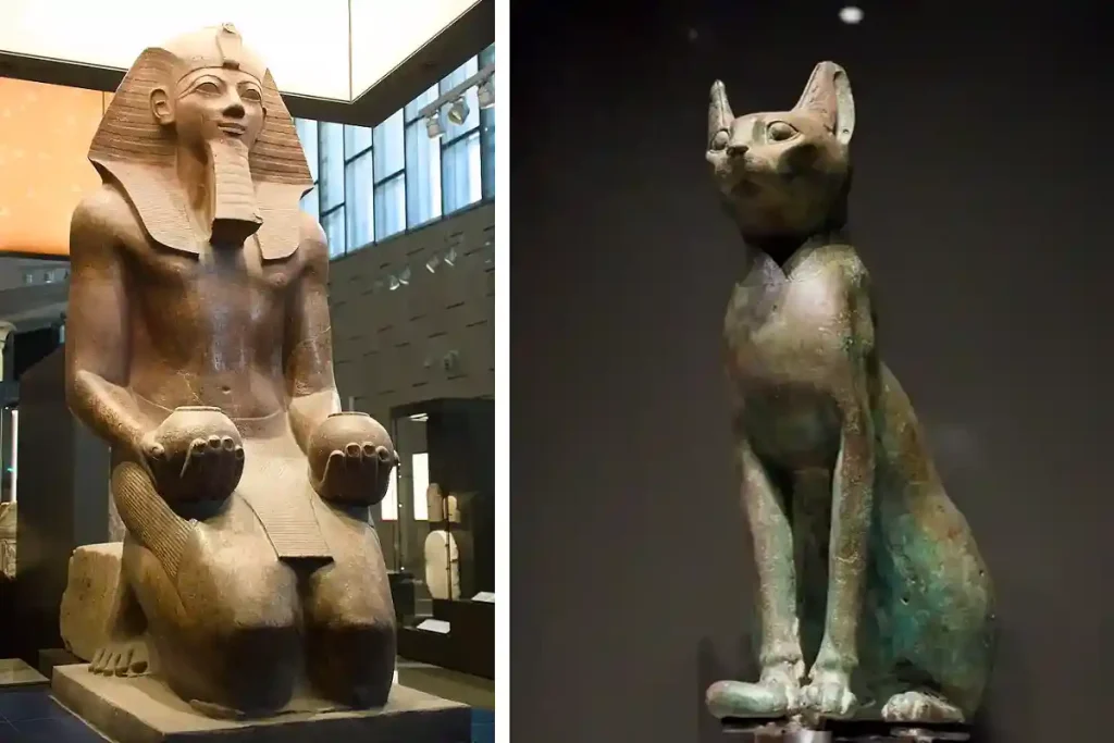 KVINNLIGA FARAON HATSHEPSUT OCH KATTGUDINNAN BASTET.